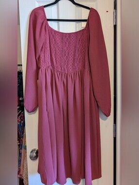 BloomChic Mauve Pink Crochet Boho Lace Midi Dress Plus Size 14/16